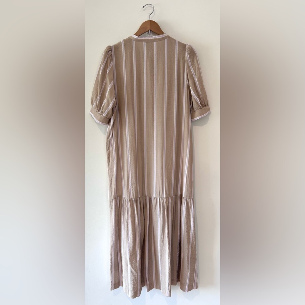 ICHI Striped Puff Sleeve Button-Front Dress - Size 38 - Picture 5 of 7